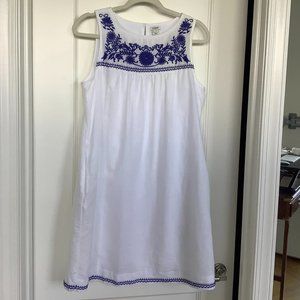 J Crew Embroidered White Linen & Cotton Dress - Small